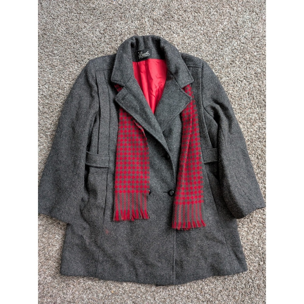 Basile Wool Peacoat Women's City Jacket Gray Red‎ Small USA Made